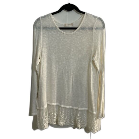 Altar’d State Soft Cream Lace Trim Faux Open Back Sheer Top Boho Coquette Sz L - Picture 1 of 5